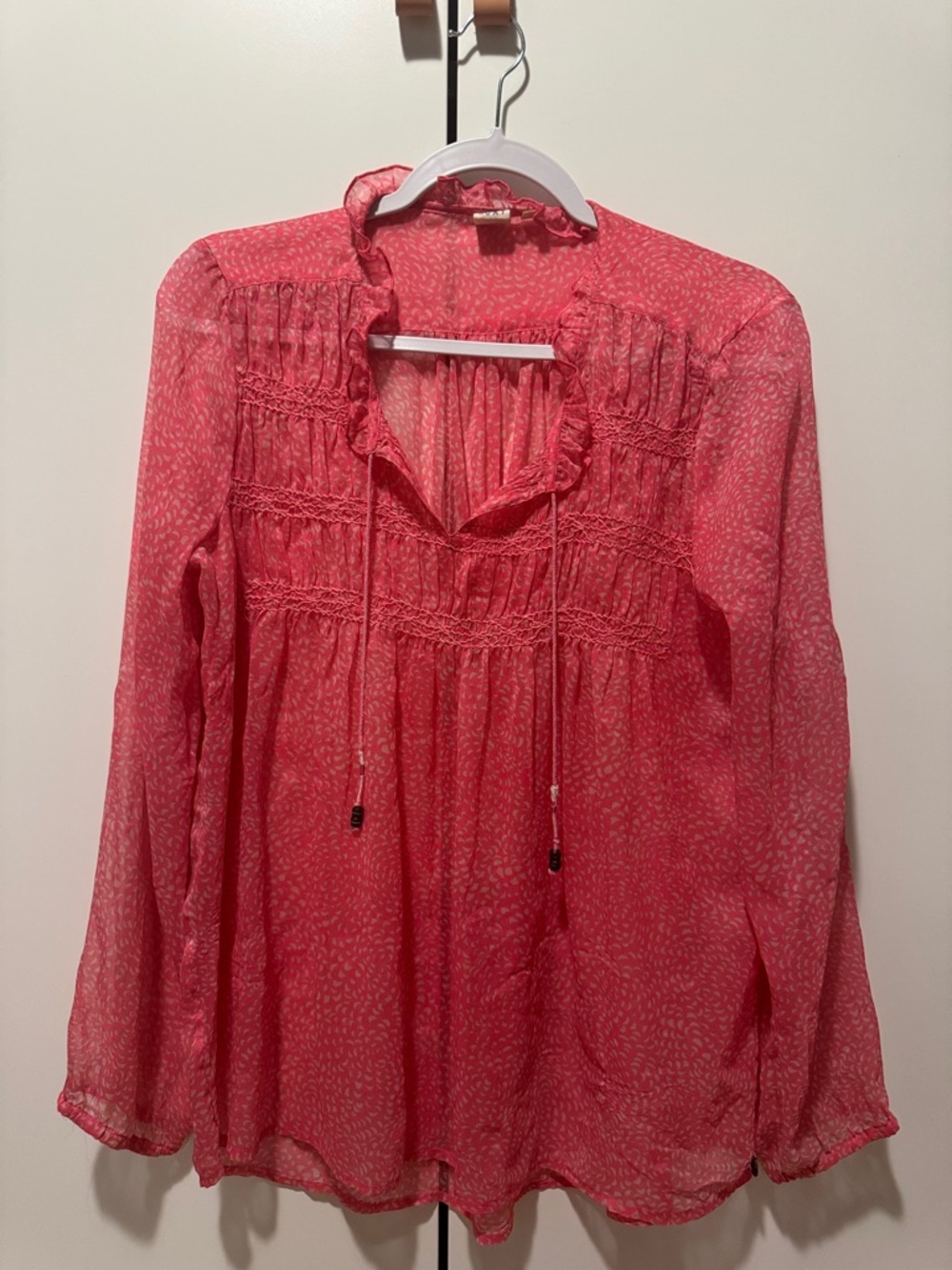 Roxy Coral Pink Long-Sleeve Peasant Blouse